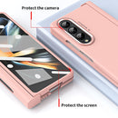 For Samsung Galaxy Z Fold4 Skin Feel Two-color Contact Lens Hinge Flip Phone Case with Pen Slot(Pink)