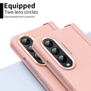 For Samsung Galaxy Z Fold4 Skin Feel Two-color Contact Lens Hinge Flip Phone Case with Pen Slot(Pink)