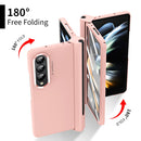 For Samsung Galaxy Z Fold4 Skin Feel Two-color Contact Lens Hinge Flip Phone Case with Pen Slot(Pink)