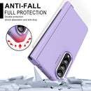 For Samsung Galaxy Z Fold4 Skin Feel Two-color Contact Lens Hinge Flip Phone Case with Pen Slot(Purple)