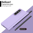 For Samsung Galaxy Z Fold4 Skin Feel Two-color Contact Lens Hinge Flip Phone Case with Pen Slot(Purple)