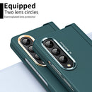 For Samsung Galaxy Z Fold4 Skin Feel Two-color Contact Lens Hinge Flip Phone Case with Pen Slot(Aoyama Dai)