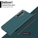 For Samsung Galaxy Z Fold4 Skin Feel Two-color Contact Lens Hinge Flip Phone Case with Pen Slot(Aoyama Dai)