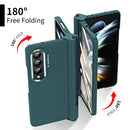 For Samsung Galaxy Z Fold4 Skin Feel Two-color Contact Lens Hinge Flip Phone Case with Pen Slot(Aoyama Dai)