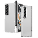 For Samsung Galaxy Z Fold4 Skin Feel Two-color Contact Lens Hinge Flip Phone Case with Pen Slot(Transparent)