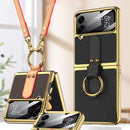 For Samsung Galaxy Z Flip4 GKK Plating + Leather Phone Case with Ring & Strap(Green)