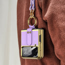 For Samsung Galaxy Z Flip4 GKK Plating + Leather Phone Case with Ring & Strap(Brown)