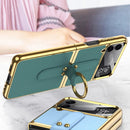 For Samsung Galaxy Z Flip4 GKK Plating + Leather Phone Case with Ring & Strap(Green)