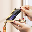 For Samsung Galaxy Z Flip4 GKK Plating + Leather Phone Case with Ring & Strap(Brown)