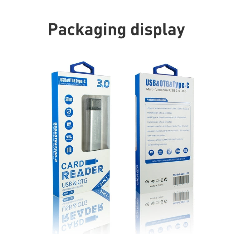 ADS-103 USB 3.0 Female Multifunctional OTG Card Reader(Silver)