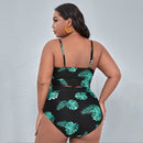 Sexy Plus Size Printed Split High Waist Bikini Swimsuit, Size:XL(As Show)