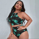 Sexy Plus Size Printed Split High Waist Bikini Swimsuit, Size:XXL(As Show)