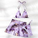 Sexy Solid Color Pleated Stitching High Waist Slim Waist Shorts Swimsuit, Size:S(Purple)