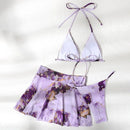 Sexy Solid Color Pleated Stitching High Waist Slim Waist Shorts Swimsuit, Size:M(Purple)