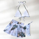 Sexy Solid Color Pleated Stitching High Waist Slim Waist Shorts Swimsuit, Size:XL(Grey)