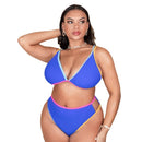 Sexy Solid Color Plus Size Triangle Split Bikini Swimsuit, Size:XXXXL(Blue)