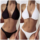 Sexy Solid Color Split Bikini Ladies Swimsuit, Size:S(Black)