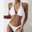 Sexy Solid Color Split Bikini Ladies Swimsuit, Size:M(White)
