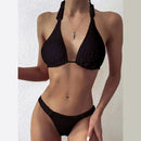 Sexy Solid Color Split Bikini Ladies Swimsuit, Size:L(Black)