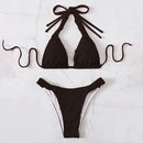 Sexy Solid Color Split Bikini Ladies Swimsuit, Size:L(Black)