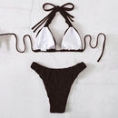 Sexy Solid Color Split Bikini Ladies Swimsuit, Size:L(Black)