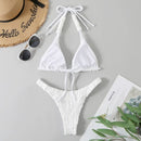 Sexy Solid Color Split Bikini Ladies Swimsuit, Size:L(White)
