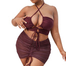 Sexy Plus Size Split Ladies Bikini Swimsuit Drawstring Beach Skirt, Size:XXXXL(As Show)