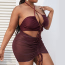Sexy Plus Size Split Ladies Bikini Swimsuit Drawstring Beach Skirt, Size:XXXXL(As Show)