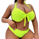 Sexy Plus Size High Waist Split Bikini Swimsuit, Size:XL(Fluorescent Green)