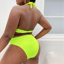Sexy Plus Size High Waist Split Bikini Swimsuit, Size:XXL(Fluorescent Green)