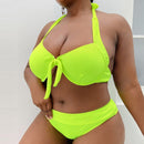 Sexy Plus Size High Waist Split Bikini Swimsuit, Size:XXXXL(Fluorescent Green)
