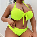 Sexy Plus Size High Waist Split Bikini Swimsuit, Size:XXXXL(Fluorescent Green)