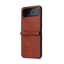 For Samsung Galaxy Z Flip4 Lambskin Texture Leather Phone Case with Lanyard(Brown)