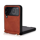 For Samsung Galaxy Z Flip4 Lambskin Texture Leather Phone Case with Lanyard(Brown)