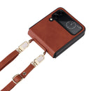 For Samsung Galaxy Z Flip4 Lambskin Texture Leather Phone Case with Lanyard(Brown)