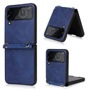 For Samsung Galaxy Z Flip4 Lambskin Texture Leather Phone Case with Lanyard(Blue)