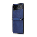 For Samsung Galaxy Z Flip4 Lambskin Texture Leather Phone Case with Lanyard(Blue)
