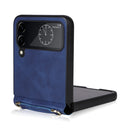 For Samsung Galaxy Z Flip4 Lambskin Texture Leather Phone Case with Lanyard(Blue)