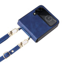 For Samsung Galaxy Z Flip4 Lambskin Texture Leather Phone Case with Lanyard(Blue)