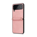 For Samsung Galaxy Z Flip4 Lambskin Texture Leather Phone Case with Lanyard(Pink)