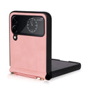 For Samsung Galaxy Z Flip4 Lambskin Texture Leather Phone Case with Lanyard(Pink)