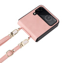 For Samsung Galaxy Z Flip4 Lambskin Texture Leather Phone Case with Lanyard(Pink)