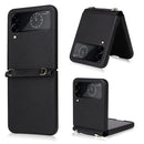 For Samsung Galaxy Z Flip4 Lambskin Texture Leather Phone Case with Lanyard(Black)