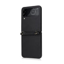 For Samsung Galaxy Z Flip4 Lambskin Texture Leather Phone Case with Lanyard(Black)