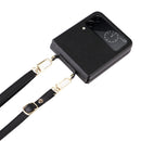 For Samsung Galaxy Z Flip4 Lambskin Texture Leather Phone Case with Lanyard(Black)