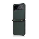 For Samsung Galaxy Z Flip4 Twill Texture Leather Phone Case with Lanyard(Green)