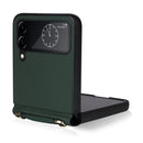 For Samsung Galaxy Z Flip4 Twill Texture Leather Phone Case with Lanyard(Green)