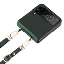 For Samsung Galaxy Z Flip4 Twill Texture Leather Phone Case with Lanyard(Green)