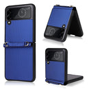 For Samsung Galaxy Z Flip4 Twill Texture Leather Phone Case with Lanyard(Blue)