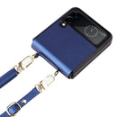 For Samsung Galaxy Z Flip4 Twill Texture Leather Phone Case with Lanyard(Blue)